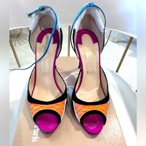 Christian louboutin Suede multi colored authentic snake skin heels/pumps